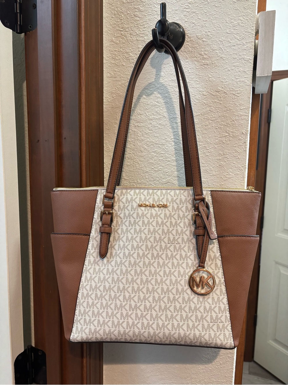 Michael Kors Beige and Brown MK Logo Tote